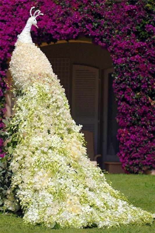 ειδώλια κήπου παγώνι λευκό πυξάρι topiary