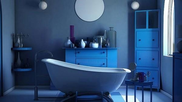 πολύχρωμα σχέδια μπάνιου - μπλε τοίχοι