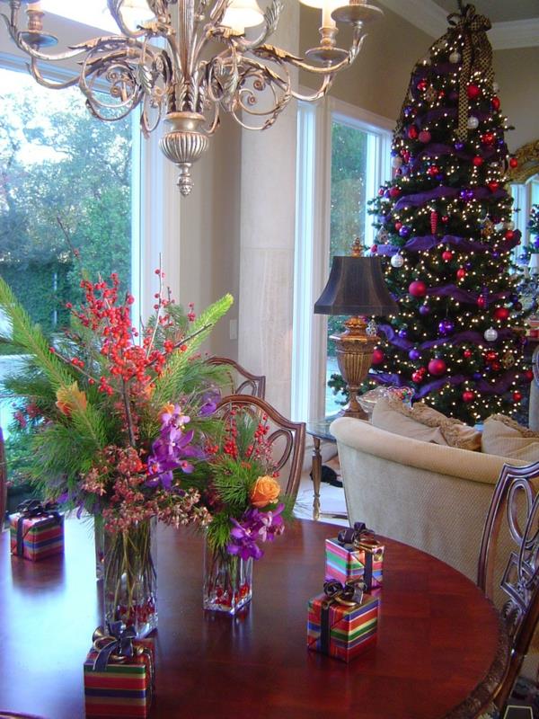 υπέροχες ιδέες διαβίωσης για χριστουγεννιάτικη διακόσμηση ξύλινο τραπέζι