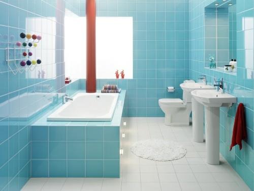 πολύχρωμα σχέδια μπάνιου μπλε πλακάκια