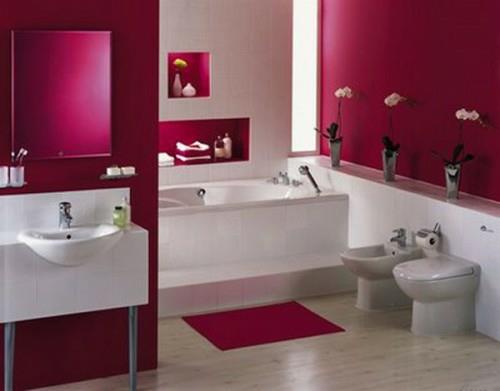 πολύχρωμα σχέδια μπάνιου σκούρο ροζ λευκό