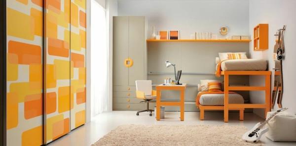 πολύχρωμα υπέροχα κρεβάτια σοφίτας κίτρινα και πορτοκαλί τετράγωνα στολίδια