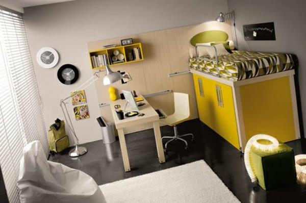 πολύχρωμα υπέροχα κρεβάτια σοφίτας με κίτρινο λεμόνι με πολύ αποθηκευτικό χώρο