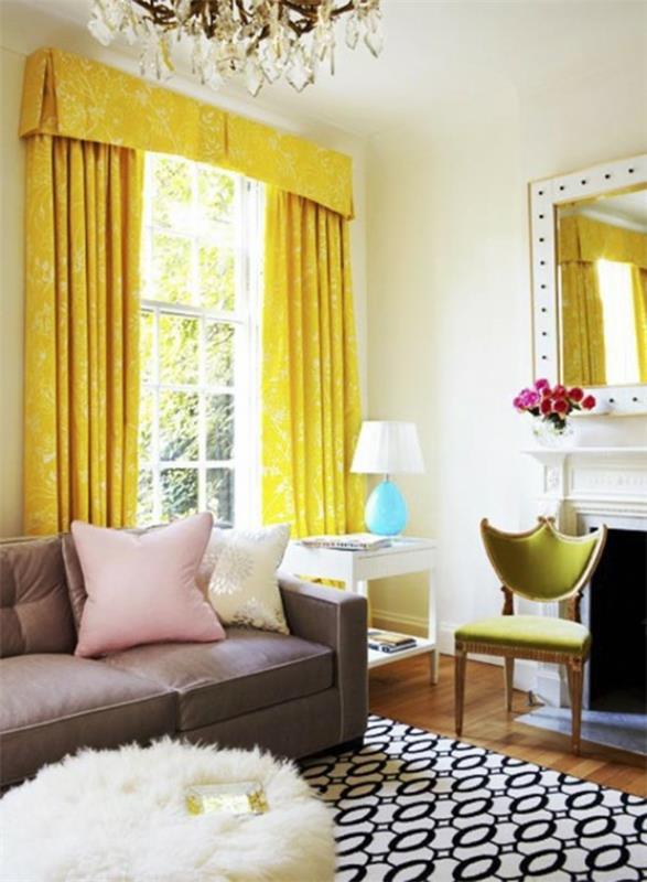 πολύχρωμες ιδέες σπιτιού κουρτίνες κίτρινο δωμάτιο