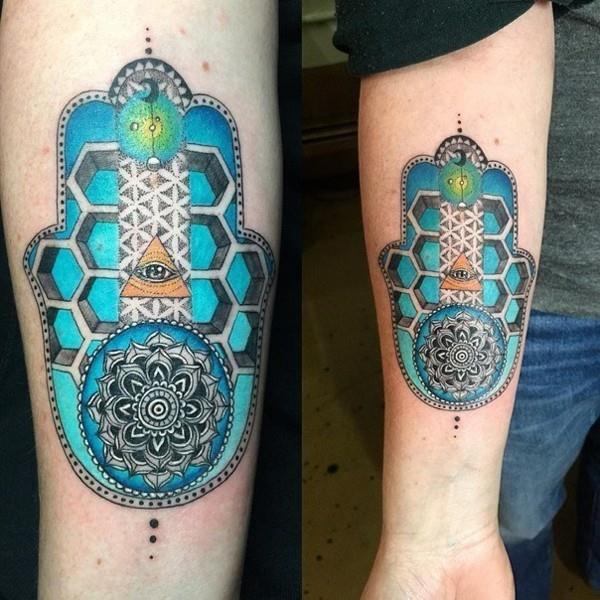 πολύχρωμο τατουάζ hamsa 3d