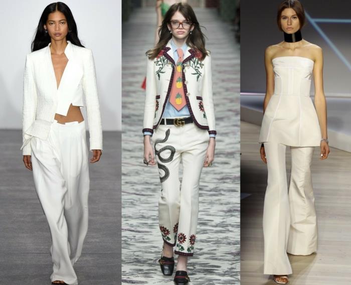 επαγγελματικά κοστούμια γυναίκες 2016 μόδα πασαρέλα λευκό παντελόνι μπουφάν μοτίβο λουλούδια