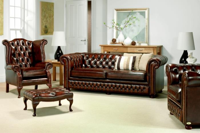 πολυθρόνα Τσέστερφιλντ πραγματικό δέρμα καφέ μοκά σχέδιο κλασικός καναπές Οθωμανός