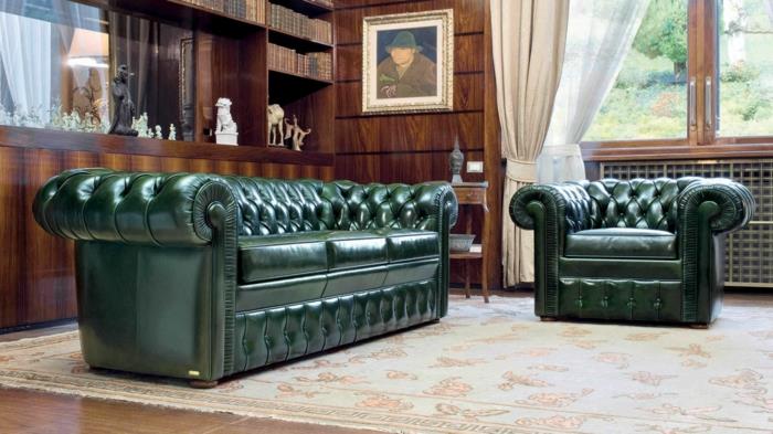 πολυθρόνα chesterfield πραγματικό δερμάτινο πράσινο σαλόνι με πολυτελές στυλ