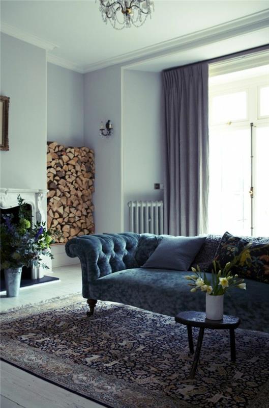 chesterfield καναπές μπλε κομψό σαλόνι