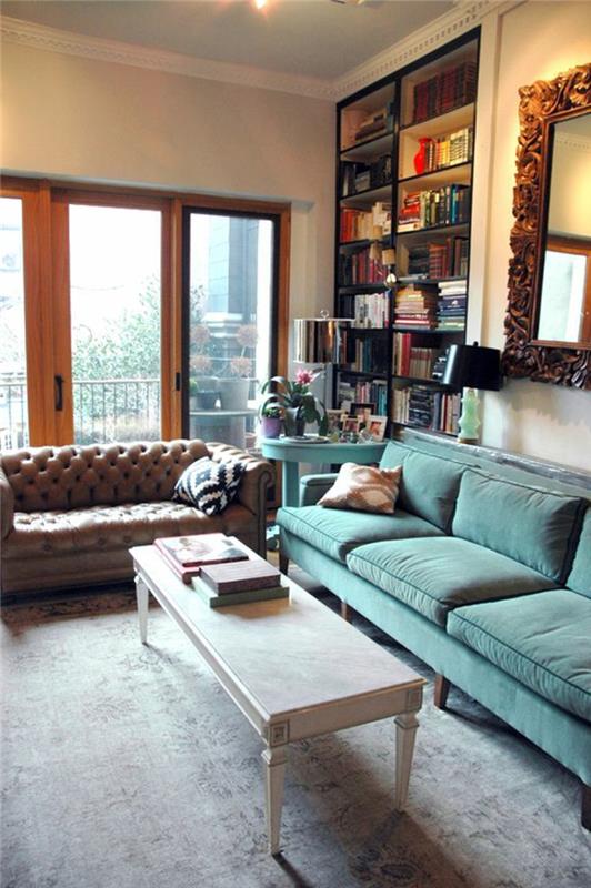 Τσέστερφιλντ καναπές ανοιχτό πράσινο καναπέ ανοιχτό γκρι χαλί ιδέες σαλονιού