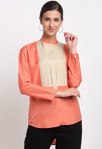 Šilko mandarinų apykaklės marškinėliai