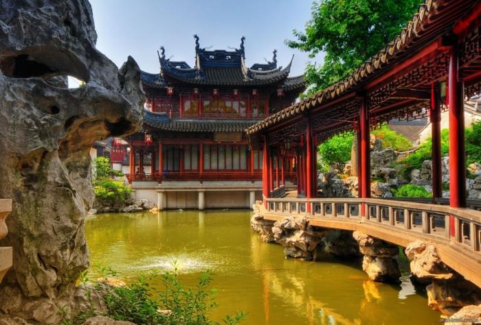 κινέζικο κήπο κήπο λίμνη περίπτερο γέφυρα