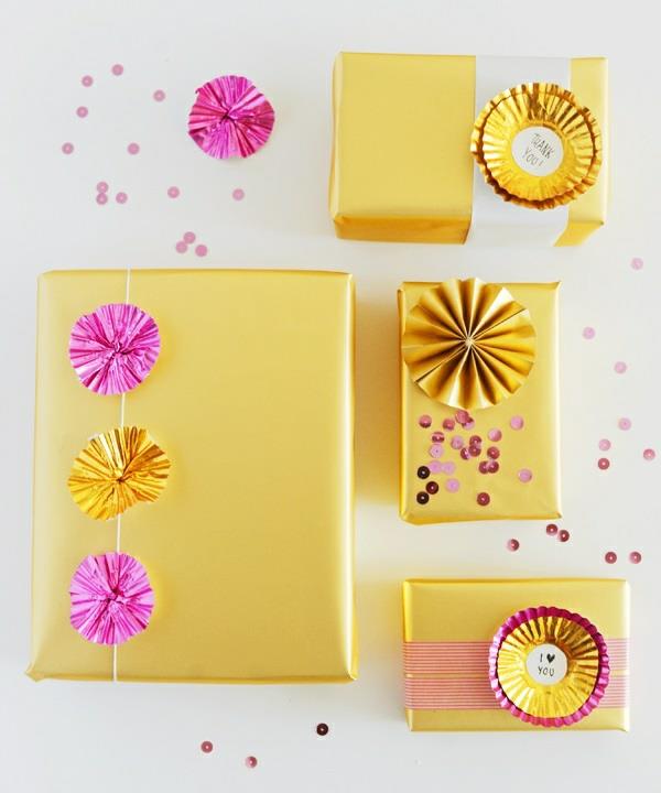 δροσερές ιδέες διακόσμησης για κουτί περιτυλίγματος δώρου κίτρινα χρυσά φλιτζάνια ψησίματος χαρτιού