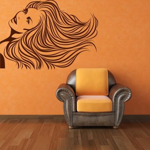 δροσερή αφαιρούμενη διακόσμηση τοίχου πορτοκαλί χρώμα πολυθρόνα γυναίκα
