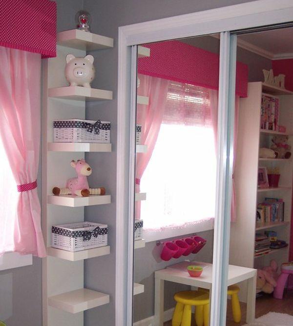 δροσερά βιβλία τοίχοι ράφια γωνία δωματίου χαριτωμένο πολύχρωμο ροζ girly