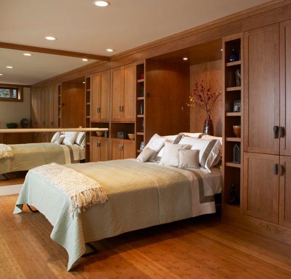 cool deco ιδέες κρεβατοκάμαρα μικρό σφιχτό κρεβάτι που εξοικονομεί χώρο τοίχο καθρέφτη