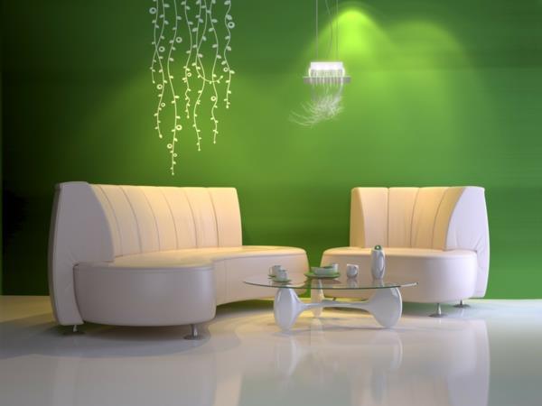 ψυχρά χρώματα για σαλόνι καναπέ πράσινο μινιμαλιστικό