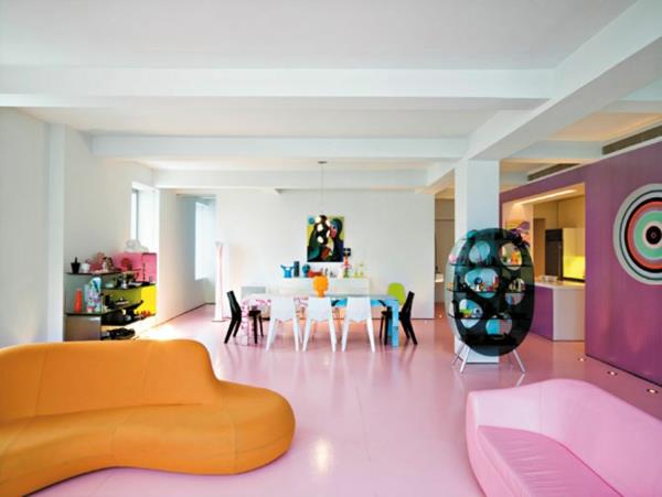 δροσερά χρώματα για καναπέ σαλονιού μινιμαλιστικό ροζ πάτωμα