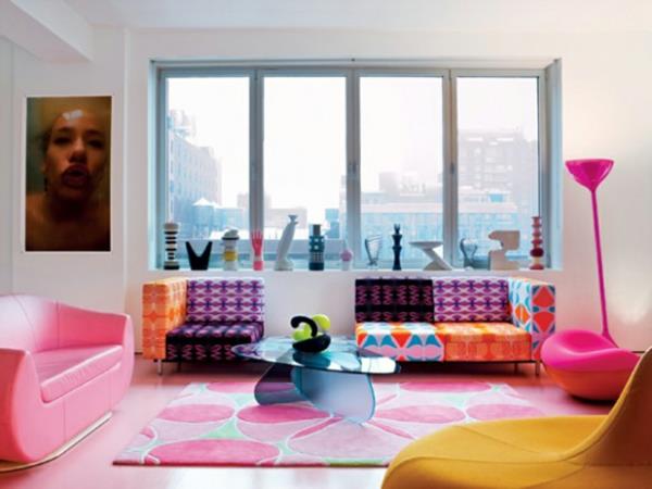 δροσερά χρώματα για σαλόνι καναπέ ροζ πολύχρωμη τέχνη