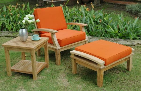δροσερό τραπέζι κήπου σχεδιάζει ξύλινη πορτοκαλί επένδυση ξαπλώστρα