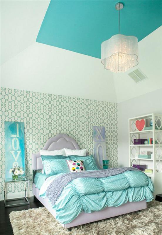 δροσερό ιδέες δωματίου νεότητας κρεβάτι μέντα πράσινο χρώμα προφορά