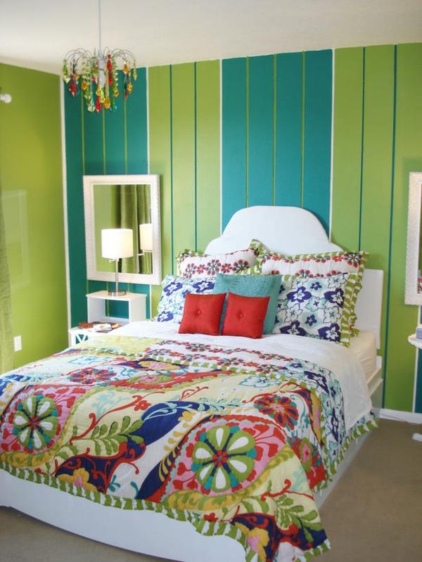 νεανικό δωμάτιο κορίτσι φρέσκα χρώματα κρεβάτι ρίξτε μαξιλάρια