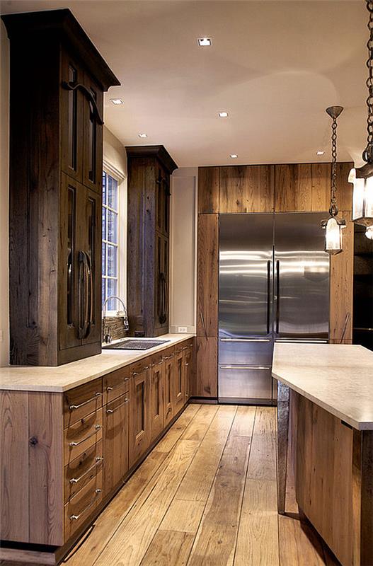 δροσερό ντουλάπι κουζίνας λεπτομέρειες ξύλινος εξοπλισμός πάτωμα πάγκοι