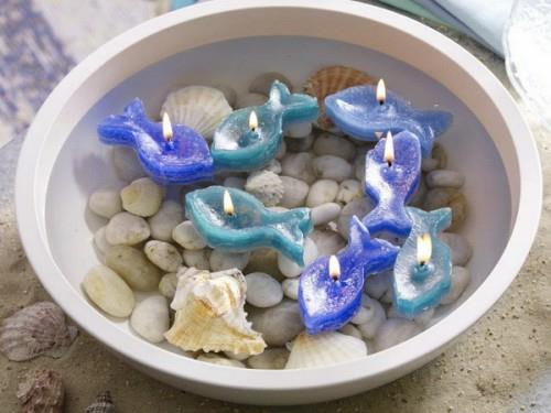 δροσερές ιδέες κεριών καλοκαιρινό βότσαλο ψάρι μπλε σχήμα