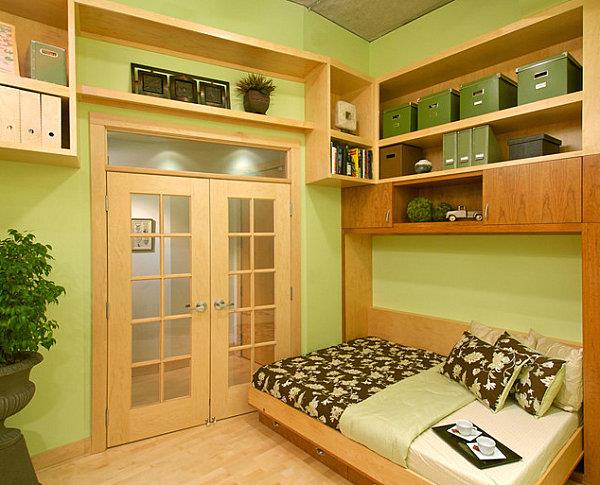 δροσεροί πρακτικοί καναπέδες -κρεβάτια μικρά διαμερίσματα πράσινοι τοίχοι
