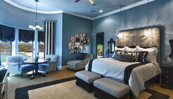 δροσερό υπνοδωμάτιο παλέτα χρωμάτων μπλε παραδοσιακό σχέδιο