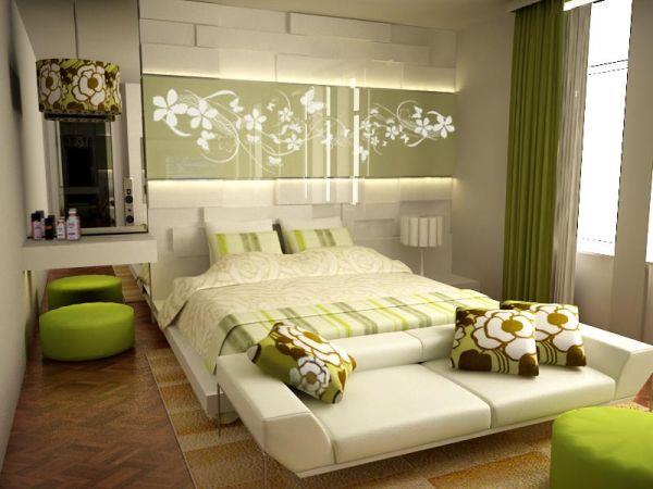 μοντέρνα παλέτα χρωμάτων κρεβατοκάμαρα πράσινη κρέμα relax