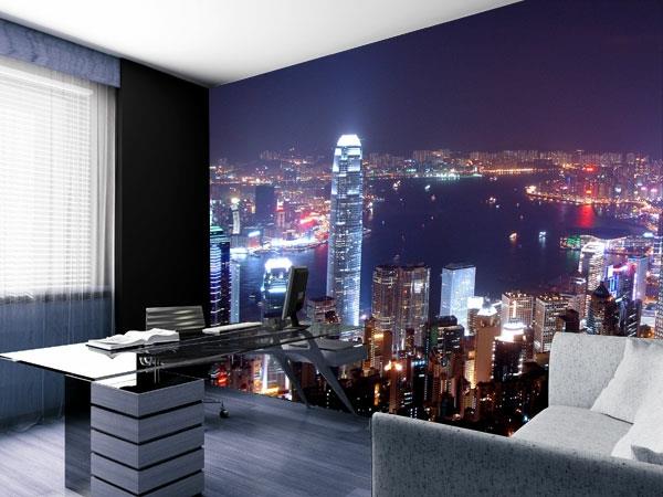 δροσερό σχέδιο τοίχου Χονγκ Κονγκ νυχτερινή ταπετσαρία φωτογραφιών