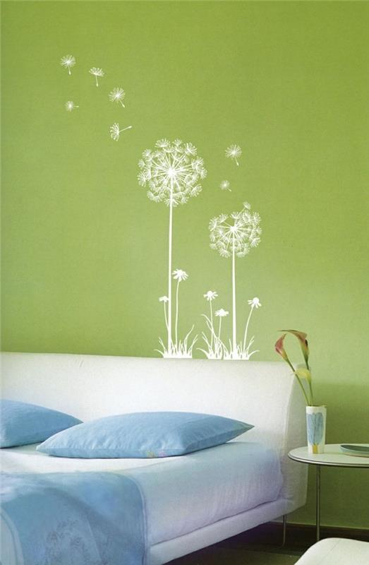δροσερά αυτοκόλλητα τοίχου ζωντανές ιδέες υπνοδωμάτιο πράσινο τοίχο πικραλίδα τοίχο αυτοκόλλητο