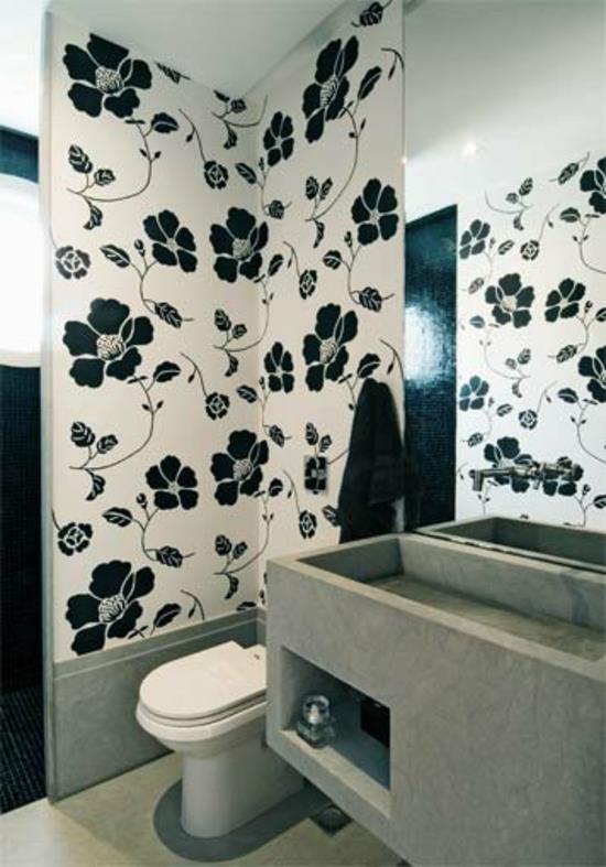 δροσερό στυλ ιδέες μπάνιο σχέδιο τοίχου ταπετσαρία μοτίβο λουλούδι μοτίβο