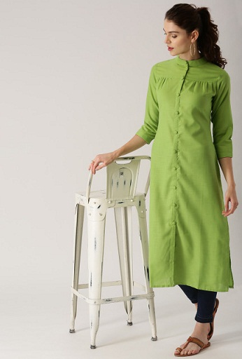 „Libas Women Green Solid Straight Kurta“