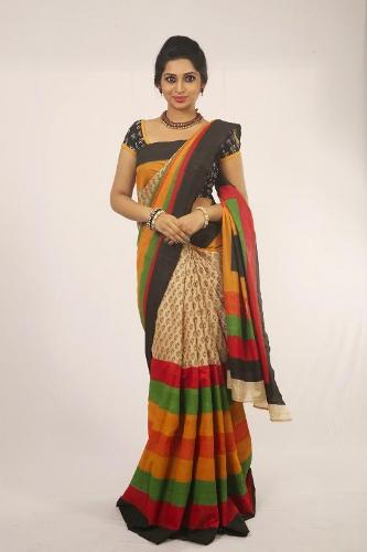 Dhamki Çok Renkli Pamuklu Saree