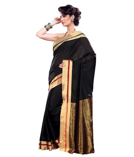 Siyah ve Altın Pamuklu Saree