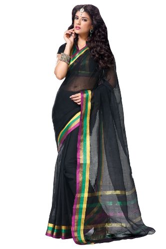 Siyah Çekici Saf Pamuklu Saree