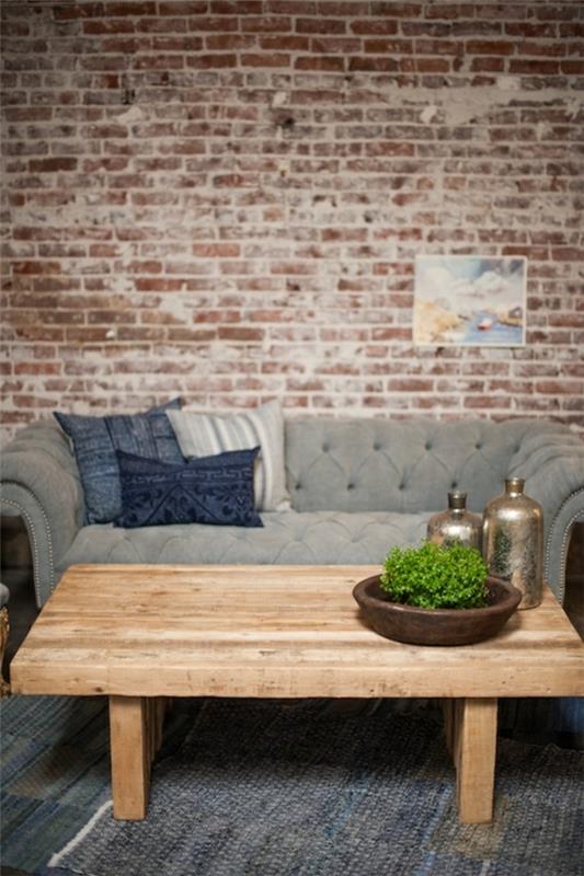 τραπεζάκι σαλονιού μασίφ ξύλινο σαλόνι καναπές τοίχου