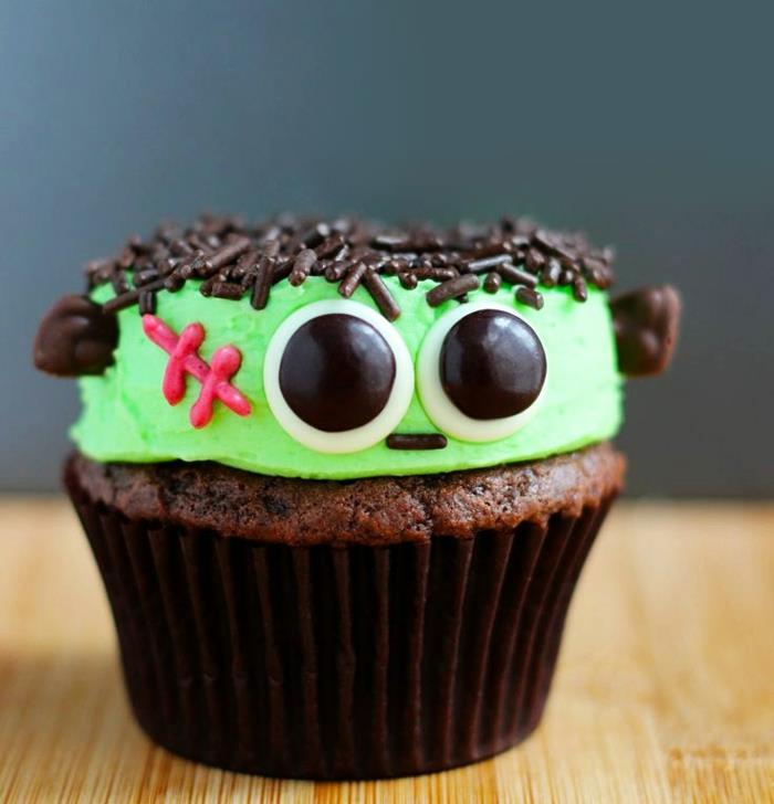 ιδέες για cupcake deco πράσινο γλάσο σοκολάτα ραντίζει frankenstein