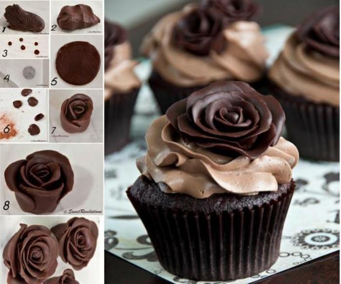 Διακοσμήστε το cupcake με ένα τριαντάφυλλο από σοκολάτα μοντελοποίησης