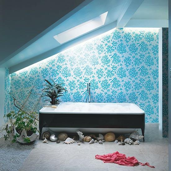 φεγγίτες νερό διακόσμηση τοίχου μπάνιου μπλε ναυτικό μοντέρνο μπάνιο