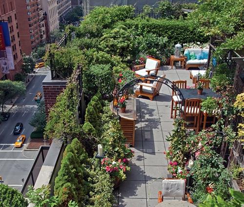 roof garden σχεδιασμός πόλης φυτά ιδιωτικότητα οθόνη φύση ξύλινα έπιπλα