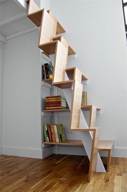 σκάλες σοφίτας ξύλινη βιβλιοθήκη