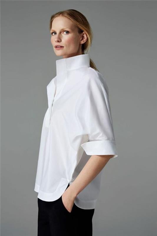 γυναικεία πουκάμισα casual εμφάνιση λευκό πουκάμισο μανίκια κοντά