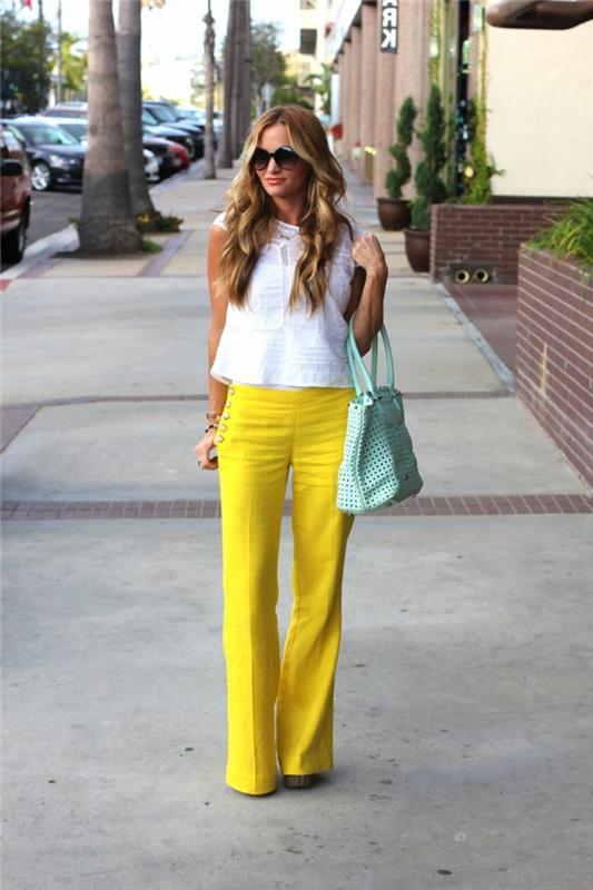 γυναικεία παντελόνια κίτρινα έντονα χρώματα τάσεις της μόδας