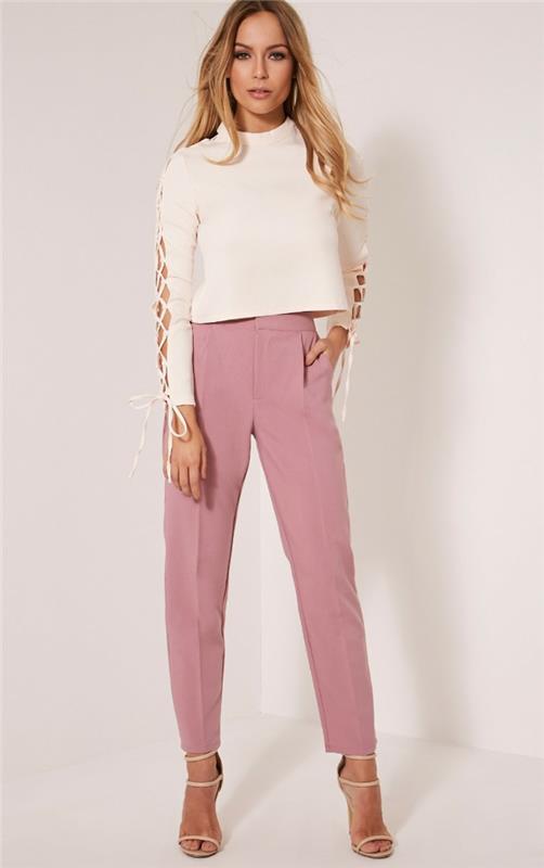 γυναικεία παντελόνια ροζ γόβες λευκές μπλούζες τάσεις
