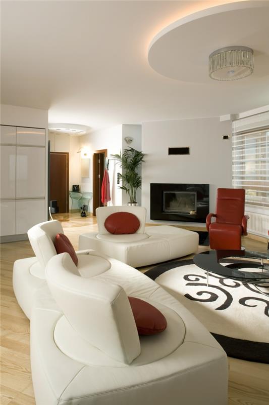 φωτιστικό οροφής σαλόνι λευκό έπιπλο στρογγυλό χαλί