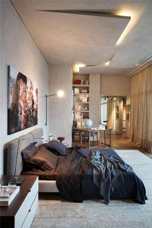 σχεδιασμός οροφής στο υπνοδωμάτιο ασυνήθιστο σχέδιο με υπέροχο φωτισμό