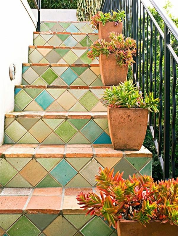 διακοσμήσεις κήπου κήπου σκάλες χρωματιστά πλακάκια διακοσμητικές ιδέες